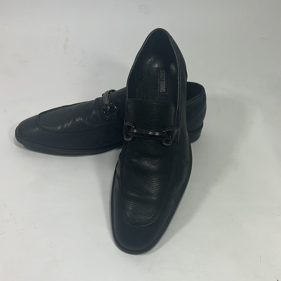 Mens 10.5 Black Pressed Leather Dress Loafers - Picture 3 of 5